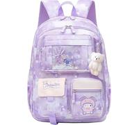 Aryan School Bags for Girls, 17" Cute Purple Kids Backpack for Primary | for 7-12 Years Old, Large Capacity 20L, Multiple Pockets, Refrigerator Door Design, Lightweight Rucksack,Smooth Double Zipper