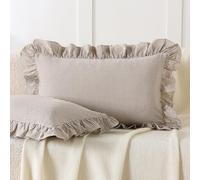 Aryeleay 2 Pack Brown White Plaid Gingham Ruffle Pillow Shams, 100% Washed Cotton Checkered Farmhouse Pillow Covers for Bed/Sofa-12x20