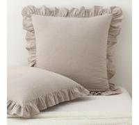 Aryeleay 2 Pack Brown White Plaid Gingham Ruffle Pillow Shams, 100% Washed Cotton Checkered Farmhouse Pillow Covers for Bed/Sofa-22 x22