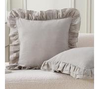 Aryeleay 2 Pack Brown White Plaid Gingham Ruffle Pillow Shams, 100% Washed Cotton Checkered Farmhouse Pillow Covers for Bed/Sofa-18x18