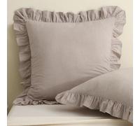 Aryeleay 2 Pack Brown White Plaid Gingham Ruffle Pillow Shams Standard Size 26x26 inches, 100% Washed Cotton Checkered Farmhouse Pillow Covers for Bed/Sofa (26x26 inches,Brown/White Plaid)