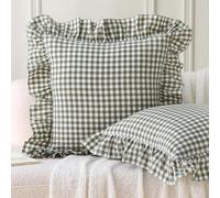 Aryeleay 2 Pack Green White Plaid Gingham Ruffle Pillow Shams Standard Size 20x20 inches, 100% Washed Cotton Checkered Farmhouse Pillow Covers for Bed/Sofa (20x20 inches,Green/White Plaid)