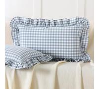 Aryeleay 2 Pack Light Blue White Plaid Gingham Ruffle Pillow Shams, 100% Washed Cotton Checkered Farmhouse Pillow Covers for Bed/Sofa-12 x20