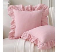 Aryeleay 2 Pack Pink White Plaid Gingham Ruffle Pillow Shams, 100% Washed Cotton Checkered Farmhouse Pillow Covers for Bed/Sofa-20 x20