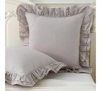 Aryeleay Brown and White Check Ruffle Pillow Cases Set of 2, Standard Size, 20x20 Inch, 100% Washed Cotton Pillow Cases for Bed/Couch (20x20 Inch, Brown/White Plaid)