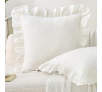 Aryeleay Ruffled Pillow Case Set, Pack of 2 Edge Ruffled Pillow Shams 100% Washed Cotton Bedding Pillow Covers with Envelope Closure (20x20 inches, White)