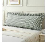Aryeleay Sage Green/White Plaid Ruffled Body Pillow Cover Washed Cotton Farmhouse Checkered Gingham 1 Piece Pillowcase for Living Room 20"x54"