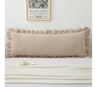 Aryeleay Taupe/White Plaid Ruffled Body Pillow Cover Washed Cotton Farmhouse Checkered Gingham 1 Piece Pillowcase for Living Room 20"x54"