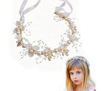 ARYIMYDP 1 x Pearl Flower Wreath Hair Accessory for Girls, Handmade Bridal Headpiece with Adjustable Straps, Ideal for Christening, Communion, Wedding & Photo Shoots