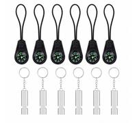 ARYIMYDP 12 Pieces Mini Compass and Whistle, Black and Silver, Compass Keychain for Children, Hiking, Camping and Outdoor