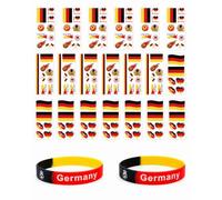 ARYIMYDP 20 Sheets of Germany Flag Temporary Tattoos Stickers & 2 Silicone Bracelets, Germany Sticker Waterproof Sweatproof Face Tattoos for Football Game Party Germany Unisex