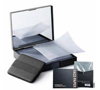 ARYIMYDP 300 Sheets Compact Blotting Paper Set with Mirror, Oil Control Paper Made of Natural Fibre & Bamboo Charcoal, Innovative Push Button Dispenser, with Practical Puff, Ideal for Travel & Daily