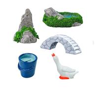 ARYIMYDP 5 Piece Miniature Rock Landscape Decoration Set with Stone Pond, Hill, Stone Bridge, White Geese and Tadpole Bucket, Ideal for Zen Garden, Aquarium and Bonsai, Lifelike and Versatile