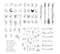 ARYIMYDP 6 Sheets Temporary Tattoo Set, Minimalist Fineline Fake Tattoos with Moon, Butterflies & Lettering, Waterproof up to 2 Weeks Durable Adhesive Tattoos for Men and Women