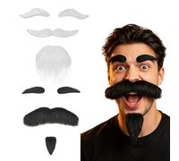 ARYIMYDP Pack of 2 Fake Beard Set in White & Grey White, Moustache for Gluing & Full Baet, Self-Adhesive, Soft, Breathable, Natural Look for Cosplay, Carnival, Halloween Party