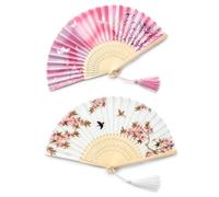 ARYIMYDP Pack of 2 Foldable Hand Fans in Pink & Apricot - Fans for Wedding, Guests Cooling on Hot Summer Days, Elegant Pocket Fans for Women for Party & Photo Decoration