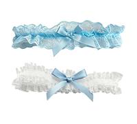 ARYIMYDP Pack of 2 Garters Blue Lace - Wedding Garter with Bow for Bride - Adjustable Elastic Material, Perfect as a Gift for the Bride