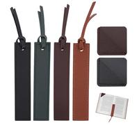 ARYIMYDP Pack of 6 Leather Bookmarks with Leather Rope, Classic Stitched Bookmark, The Bookmarks Consists of Two Diamonds and Four Rectangles, Ideal as a Gift for Friends