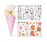 ARYIMYDP School Cone Sugar Bag Set, Pink Ice Shape School Bag with 4 Panda Capybara Stickers, Foldable Gift Bag for Back to School, Party Decoration for Children Girls