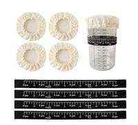 ARYIMYDP Sourdough Accessories for Fermenting Jars, 4 Stitched Canvas Drawstring Sleeves (10 cm) + 4 Black Feeding Time Strips (11 cm), Hygienic Filter Covers for Optimal Culture Activation