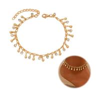 ARYIMYDP Women's Anklet with Water Drop Pendant Rhinestone Studded Fringe Summer Beach Jewellery for Women Waterproof Adjustable Ankle Jewellery for Parties and Holidays