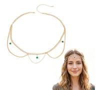 ARYIMYDP Women's Golden Head Chain, Two Layers with Adjustable Sequin Pendant, for Festival Boho Wedding Costume