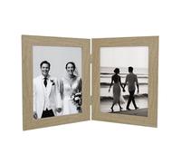 Aryllis 6x4 Double Photo Frame, Oak Colour, Freestanding & Folding Hinged Twin Frames for Tabletop Display