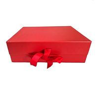 Aryllis A4 Deep Luxury Gift Box with Magnetic Lid and Stylish Silk Ribbon, Red, Gift Hamper for Birthday & Anniversary Presents - 33cm x 25cm x 11cm
