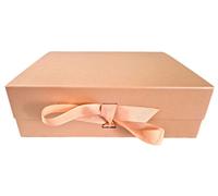 Aryllis A4 Deep Luxury Gift Box with Magnetic Lid and Stylish Silk Ribbon, Rose Gold, Gift Hamper for Birthday & Anniversary Presents - 33cm x 25cm x 11cm