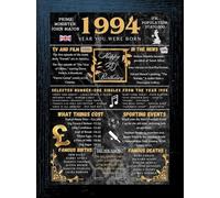Aryllis A4 Framed 30th Birthday Print, The Year You Were Born - 1994, Manufactured in the U.K., Birthday Gift for 30 Year Old - Black Frame