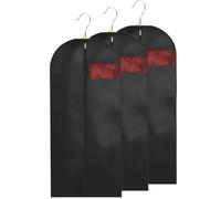 Aryllis Garment Covers with Clear Window and Zip, Black, Pack of 3, Hanging Dustproof Clothes Bags - 24x72" (60cm x 180cm)