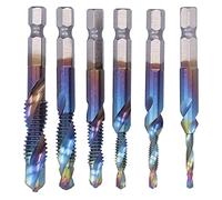 Arythia 6Pcs Imperial Spiral Tap Drill Bit Set, HSS Tapping Bits with Blue Coating, Professional Threading Tool Kit, for Metal, Wood and Aluminium