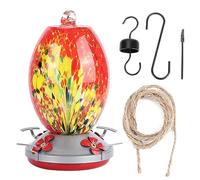 Arythia Glass Hummingbird Feeder, Decorative Hand Painted Hanging Bird Feeder with Moat, Leak Proof Hummingbird Feeding Station for Garden Yard (Q1)