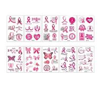ARYU 10PCS Pink Ribbon Tattoo Stickers Waterproof Sweat Disposable Temporary Tattoo Stickers Caring Day Event Tattoo Stickers
