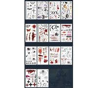 ARYU 14 Halloween Devil Vampire Scar Tattoos And Wound Scar Costume Party Temporary Stickers