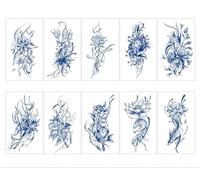 ARYU 1set10pcs Herbal Juice Half Arm Tattoo Sticker Durable Waterproof And Sweatproof Non-Reflective Flower Arm Sticker Sticker 11×18