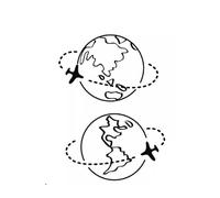 ARYU 2pcs Around The Earth Tattoo Stickers Couple Map Airplane Travel Artistic Black And White Lines Waterproof And Durable