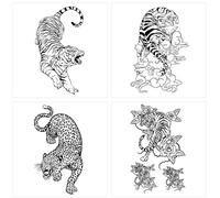 ARYU 4PCS Bold Tiger Juice Herbal Tattoo Stickers - Waterproof, durable, non-reflective semi-permanent arm ink for stylish men and women!-Mixed