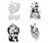 ARYU 4PCS Snarling Wolf King Juice Herbal Tattoo Stickers, Waterproof Lasting, Arm Special, Can Not Be Washed Off Non-Reflective, Suitable For Men And Women Semi-Permanent Personality Display!-Mixed