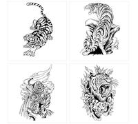 ARYU 4PCS Stunning Tiger Downhill Juice Herbal Tattoo Sheets - Waterproof, Permanent Arm Design, No Shining, Perfect for Him and Her, 12×19cm!-Mixed