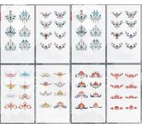 ARYU 8 Eyebrow Stickers Waterproof Long-Lasting Ancient Style Flower Inlay Hanbok Forehead Printing Tattoo Stickers Eyebrow Performances Makeup Stickers 11 * 15cm