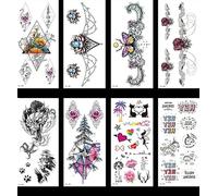 ARYU 8PCS Flower Tattoo Stickers Color Sketch Tattoo Stickers U-217