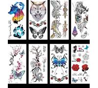 ARYU 8PCS Flower Tattoo Stickers Color Sketch Tattoo Stickers U-225
