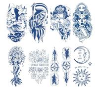ARYU 8pcs Herbal Tattoo Stickers Medusa Pattern Flower Arm Waterproof Long-Lasting Men'S Arm Back Can'T Be Washed Off Semi-Permanent 12 * 19cm