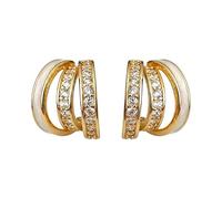 ARYU Collection 925 Sterling Silver Stud Earrings with Micro-Pavé Zirconia, White Enamel Geometric Design, 14K Gold Plated, 1.1 x 1.3 cm