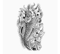 ARYU Flower Arm And Half Arm Fish Leaping Into The Dragon Gate Koi Herbal Tattoo Stickers Are Rub-Resistant And Durable And Non-Reflective 9×15cm