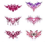 ARYU Heart-shaped Succubus Temporary Tattoos, Waterproof Body Stickers for Women, 6 Pack, Lasts 5-7 Days
