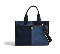 ARYU Patchwork Canvas Tote Bag, Large Capacity Crossbody Shoulder Bag, PU Denim, Blue and White, 35x25x11cm (Navy Blue)
