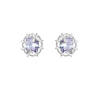 ARYU Purple Zircon Stud Earrings for Women, Silver-Plated Copper with White Gold Plating, Geometric Forest-Inspired Design, 1.6x1.7cm, 7.3g