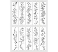 ARYU Temporary Tattoo Stickers, Floral Vine Design with Butterflies, Black and White, Waterproof, 10 Sheets (A)